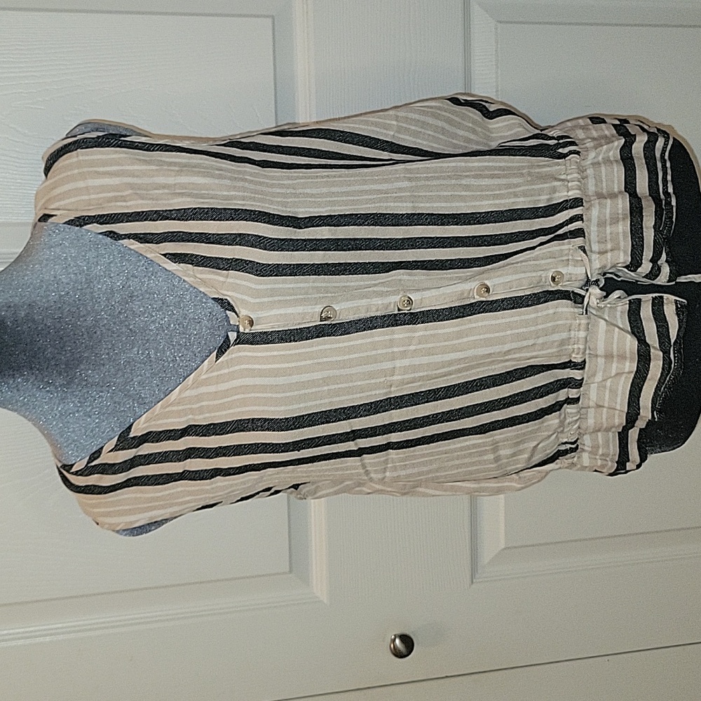 Drew Anthropologie Blk Beige Wht Striped Top